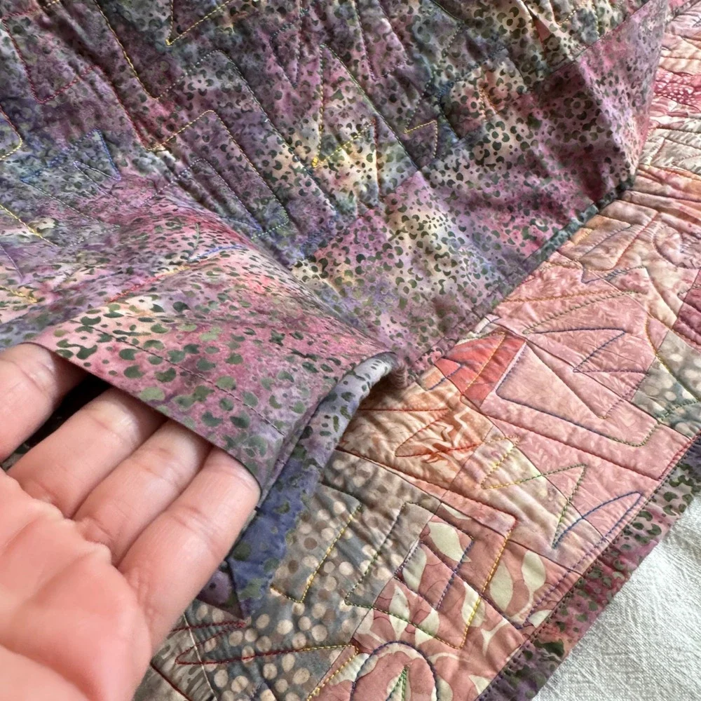 Handmade Batik Patchwork Quilt 32x31 Pink Purple Boho Wall Hanging Art